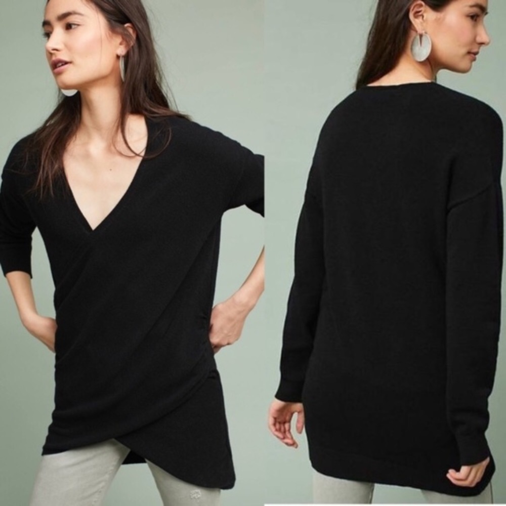 Anthropologie Postmark Stowe Wrap Sweater Black - Picture 2 of 6